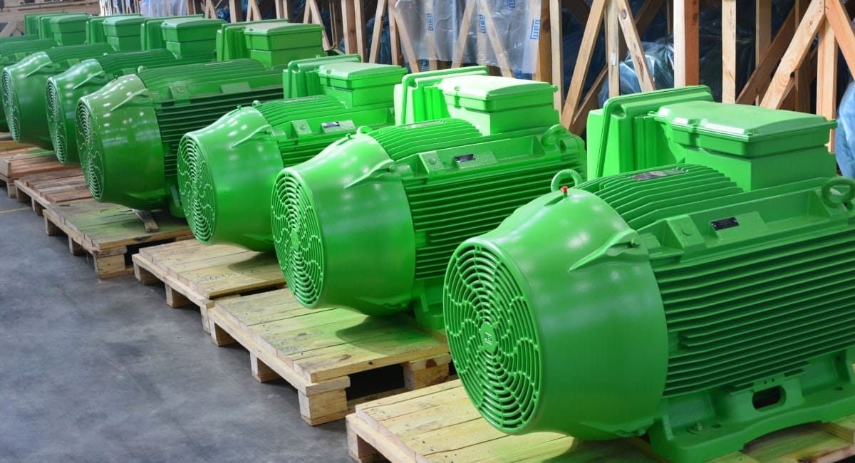 Row of large industrial electric motors